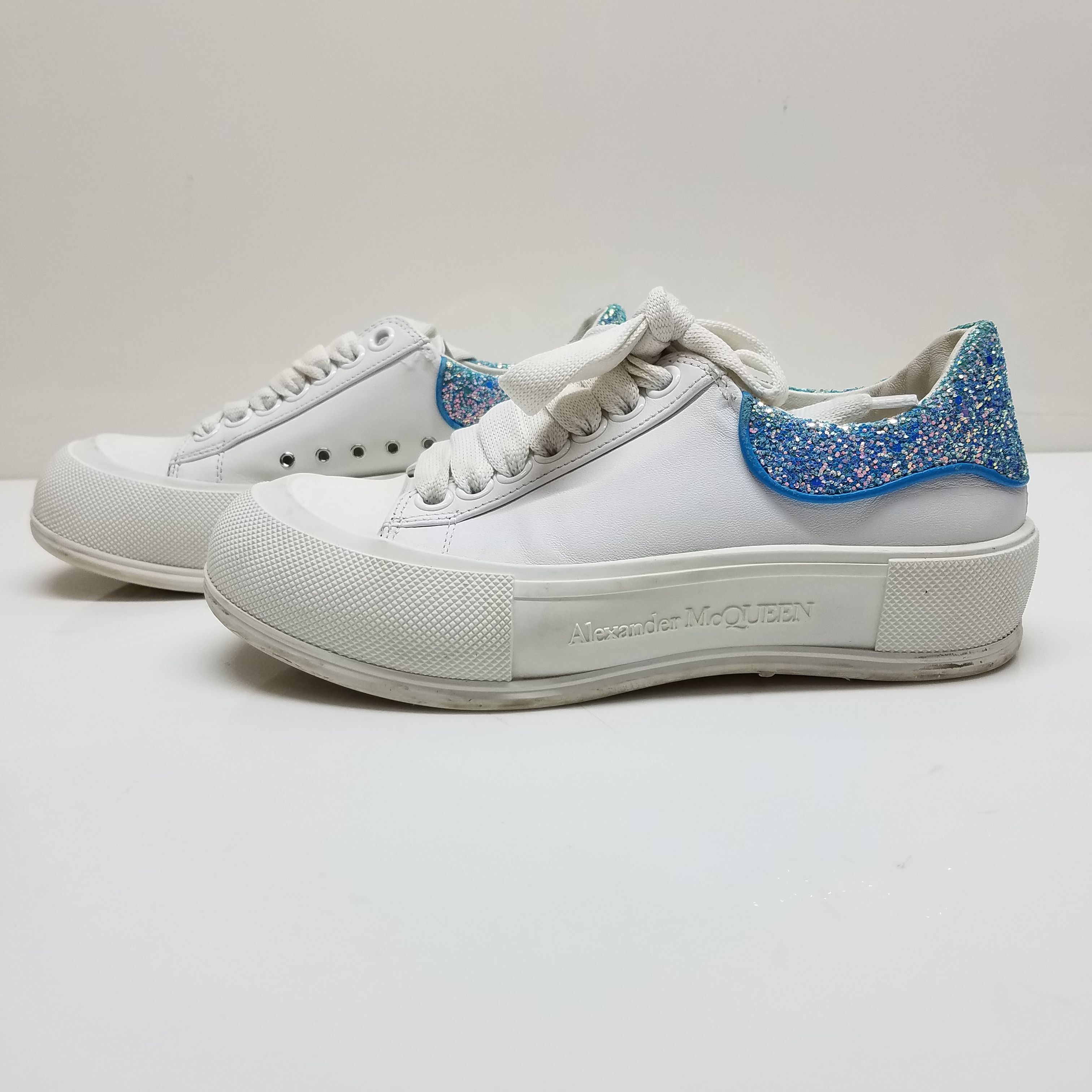 Alexander Mcqueen Woman White Leather Sneakers With Embellished Fabric Heel  - Walmart.com